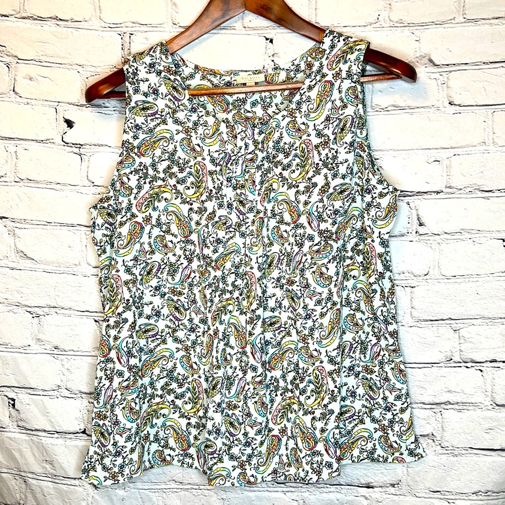Talbots White Blue Paisley Sleeveless Top Size Medium Petite Excellent Condition